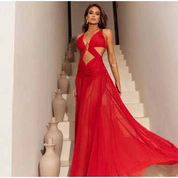 Halter - Neck Cutout Maxi Dress