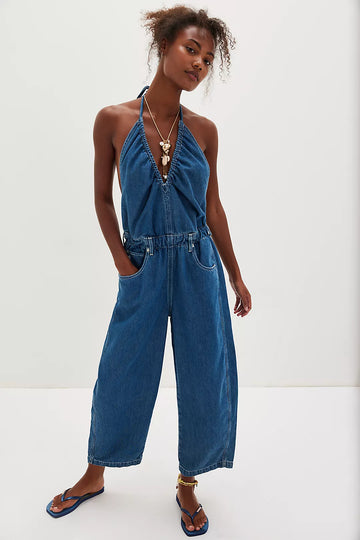 Denim Halter - Neck Jumpsuit