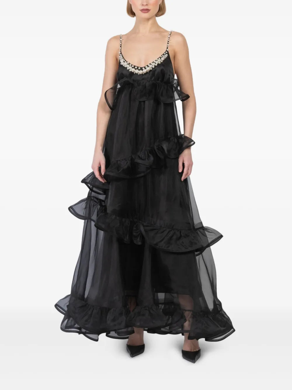 Black Floral Print Spaghetti - strap Maxi Dress