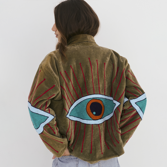 Velvet Jacket with Eye - Motif Embroidery