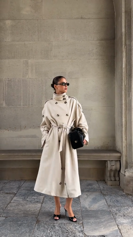 Beige Double - Breasted Trench Coat