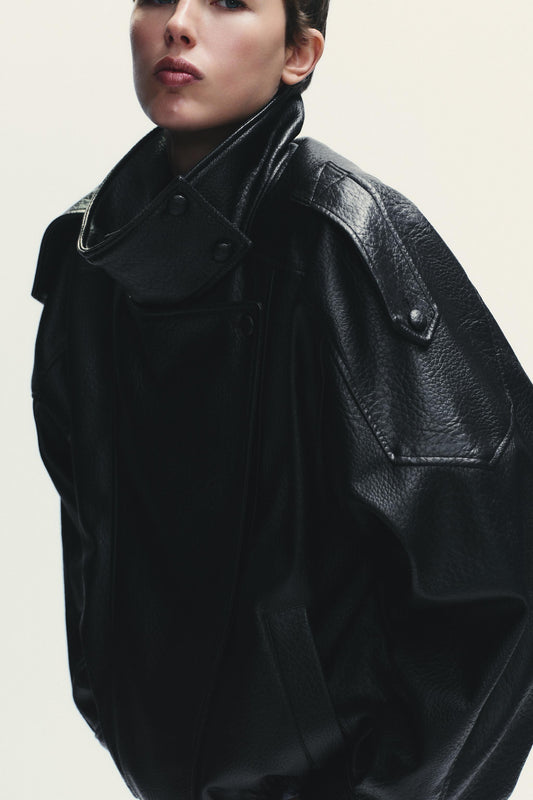 Oversized Black Leather Jacket