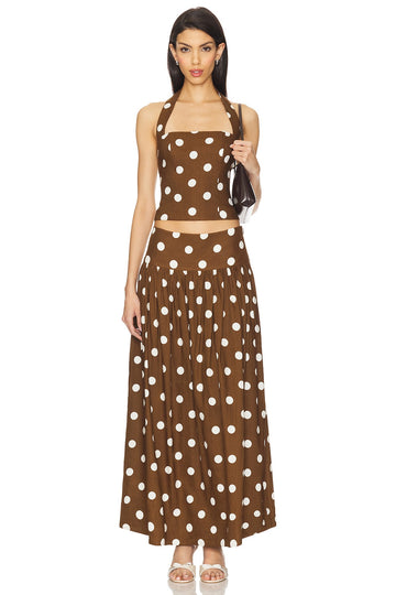 Brown and White Polka Dot Suspender Set