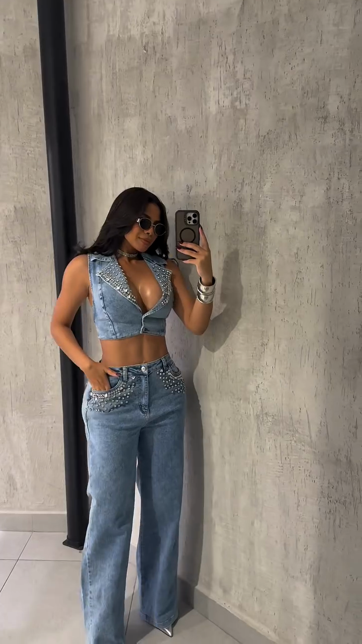 Rivet denim suit