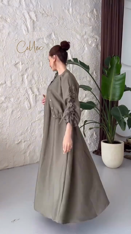 Olive Green Maxi Dress and Jacket Set