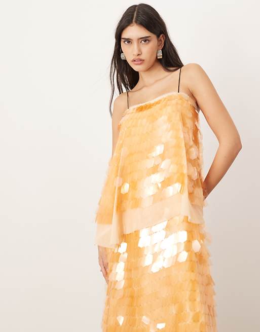Orange Sequin Maxi Dress