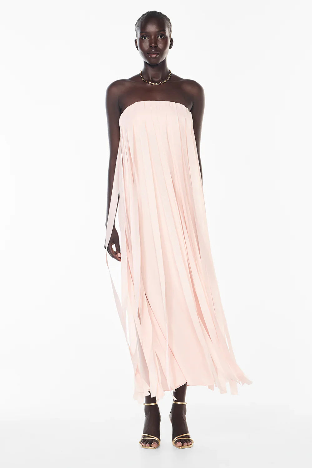 Strapless Maxi Dress with Fringe Details