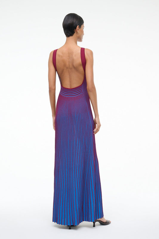 Blue and Red Striped Knit Maxi Dress