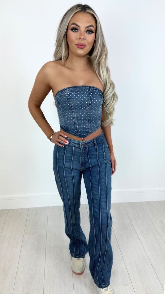 Mol - Muti Seam Denim Wide Leg Jean