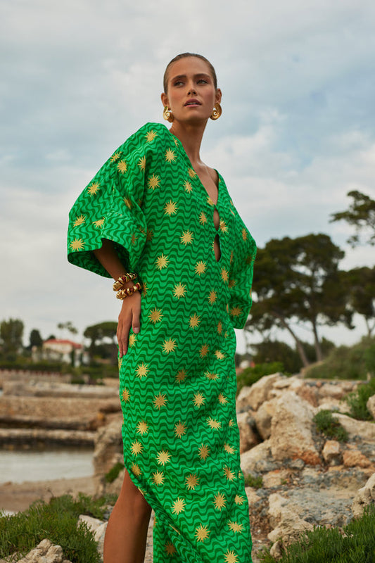 Printed Cutout Kaftan Maxi Dress