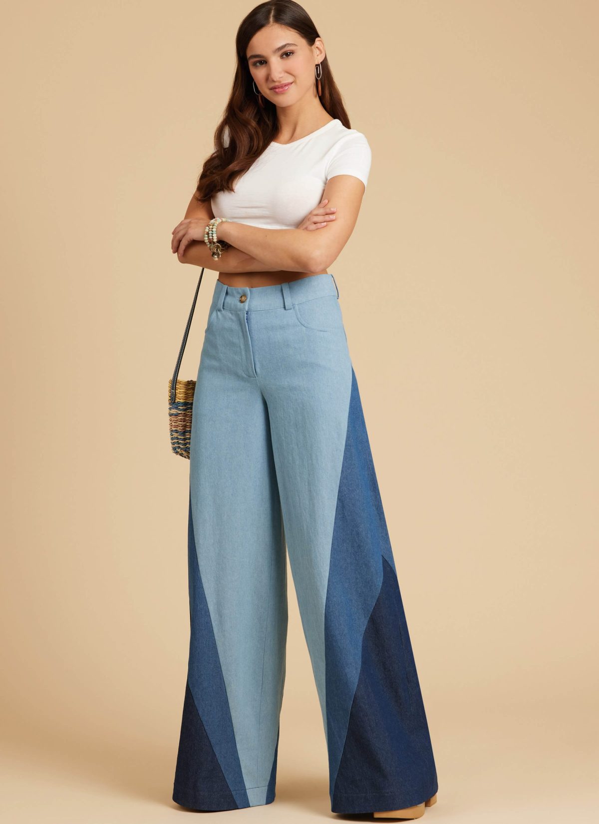 Color - Blocked Wide - Leg Jeans
