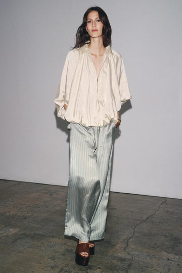 Oversized Satin Zip - Up Shirt