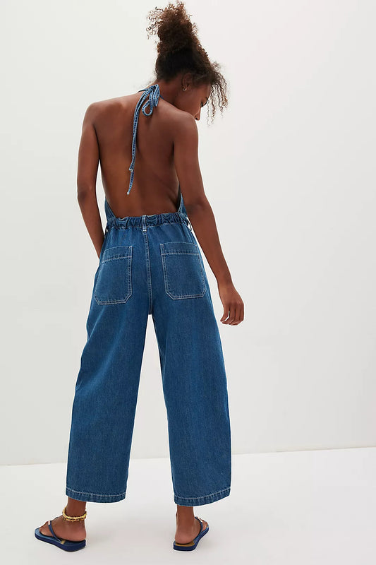 Denim Halter - Neck Jumpsuit
