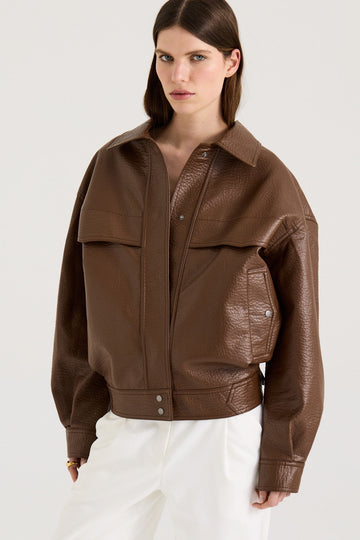 Textured Leather Oversized Jacket