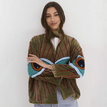 Velvet Jacket with Eye - Motif Embroidery