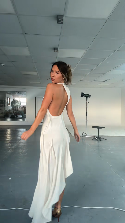 Asymmetric Halter - Neck Maxi Dress