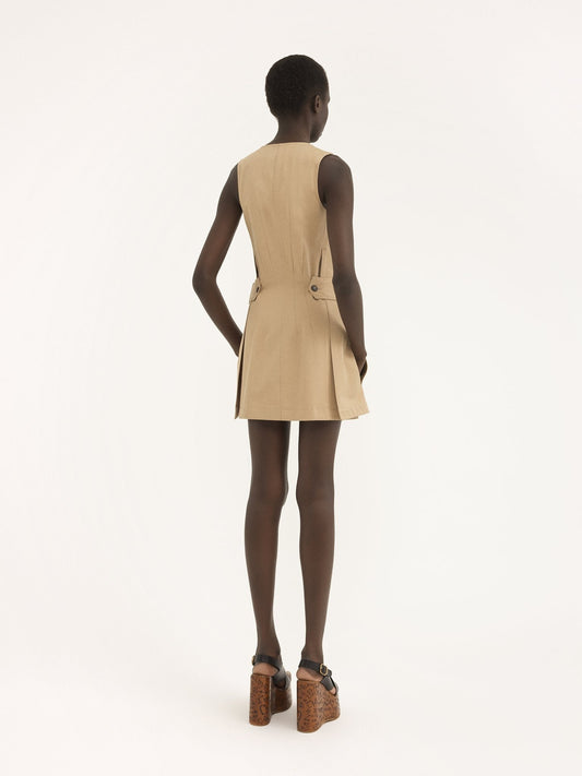 Beige Sleeveless Cargo Mini Dress