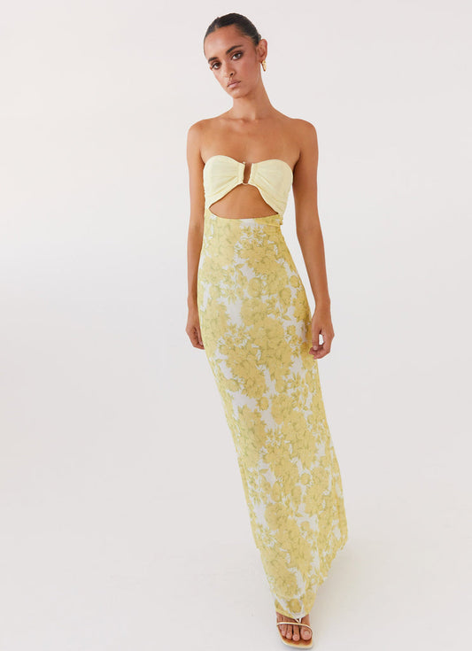 Strapless Cut - out Floral Maxi Dress