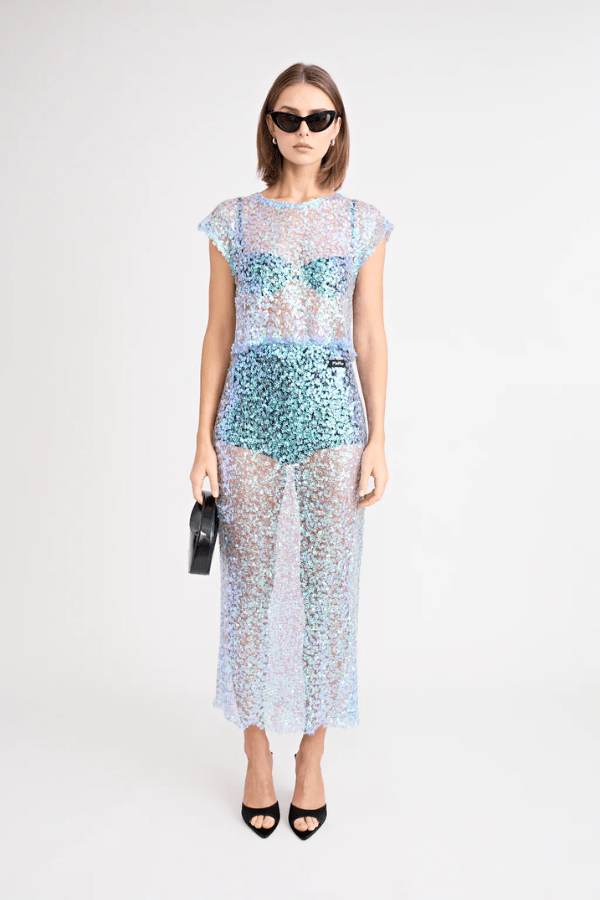 Blue Sequin Sheer Two - Piece Set