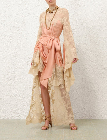 Long-sleeved asymmetrical lace dress