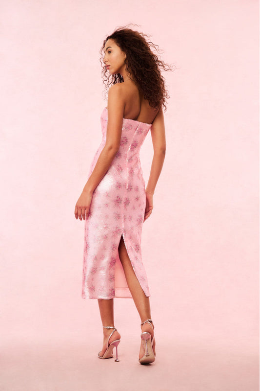 Pink Strapless Sequin Midi Dress
