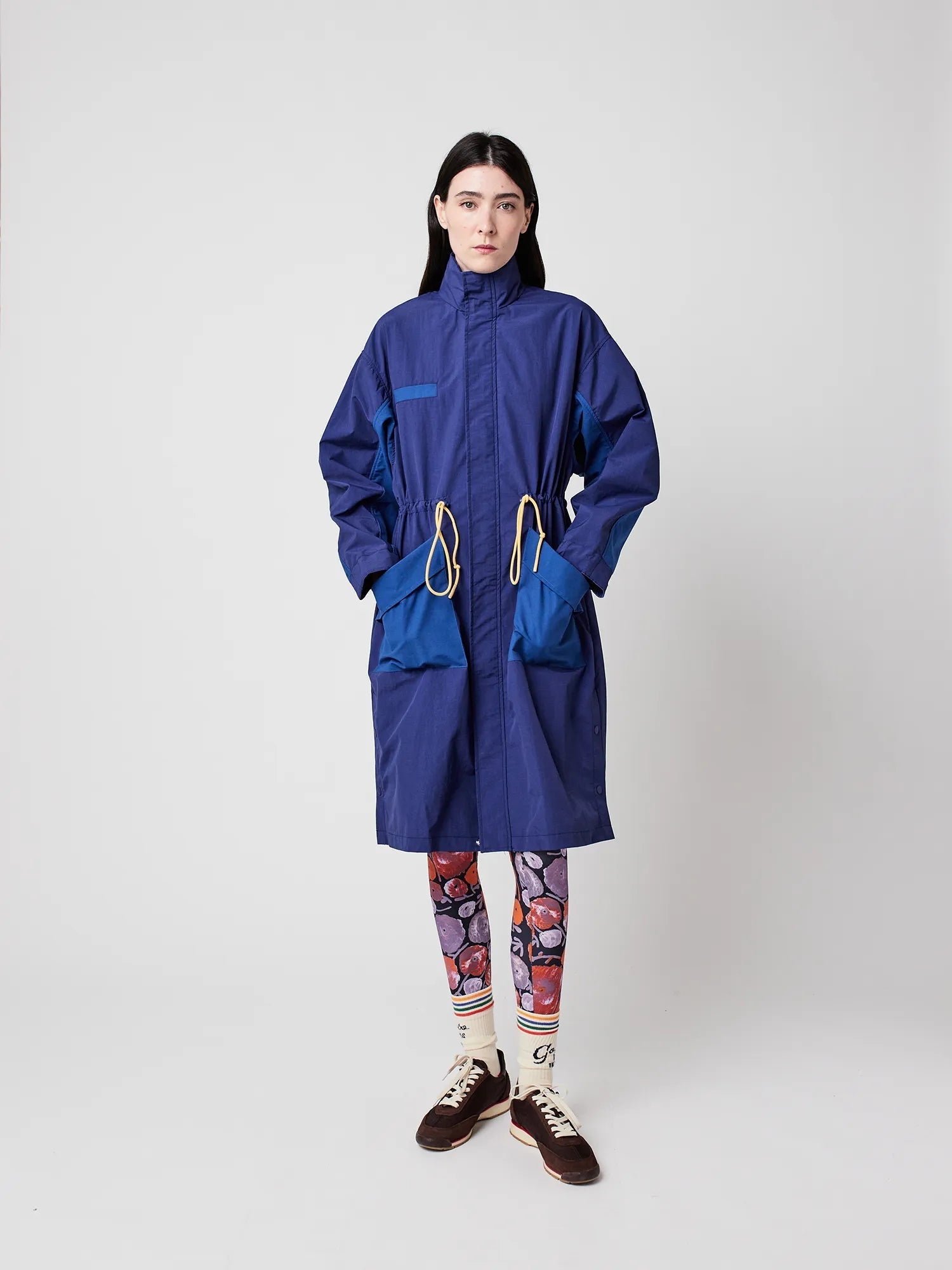 Blue Color - Block Drawstring Trench Coat