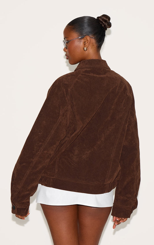 Brown Suede Button - Front Jacket