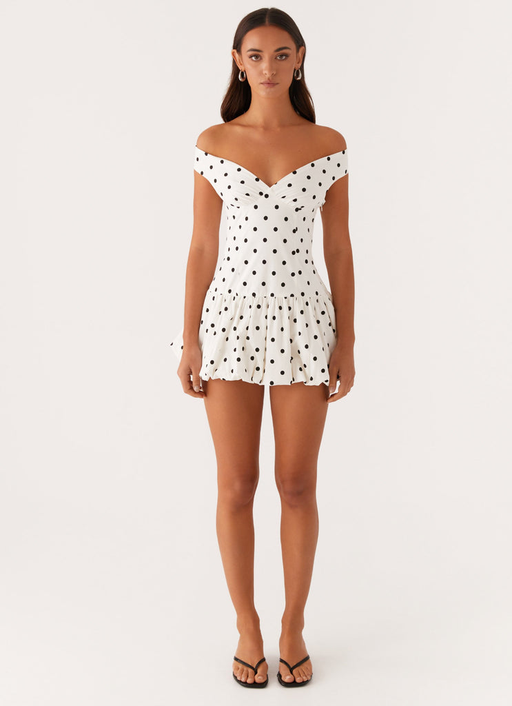White Off - Shoulder Polka Dot Mini Dress