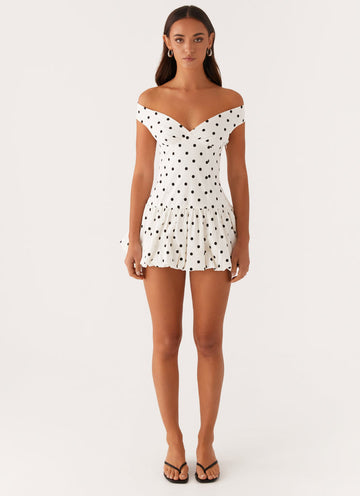 White Off - Shoulder Polka Dot Mini Dress