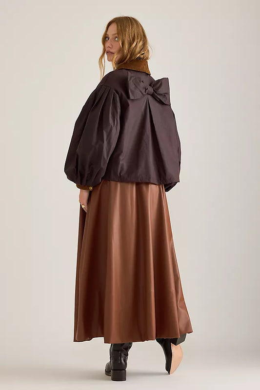 Dark Brown Embroidered Cropped Jacket