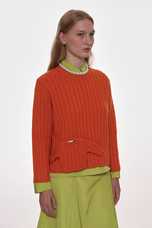 Ribbed Sweater with Mini Mitten Detail