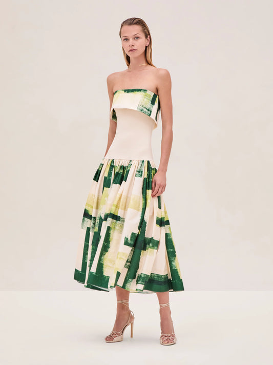 Strapless Midi Dress with Geometric Print