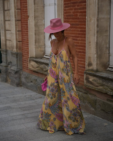 Yellow Floral Print Spaghetti - Strap Maxi Dress