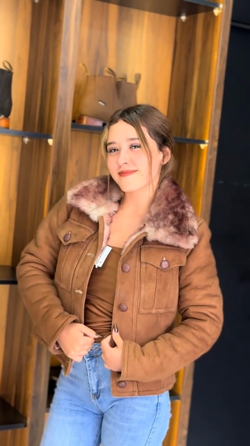Brown Faux Suede Jacket with Faux Fur Collar