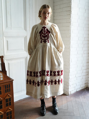 Embroidered Maxi Dress with Puff Sleeves