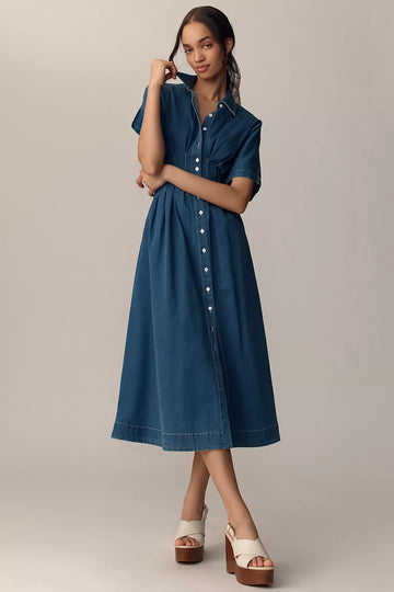 Blue Denim Midi Dress
