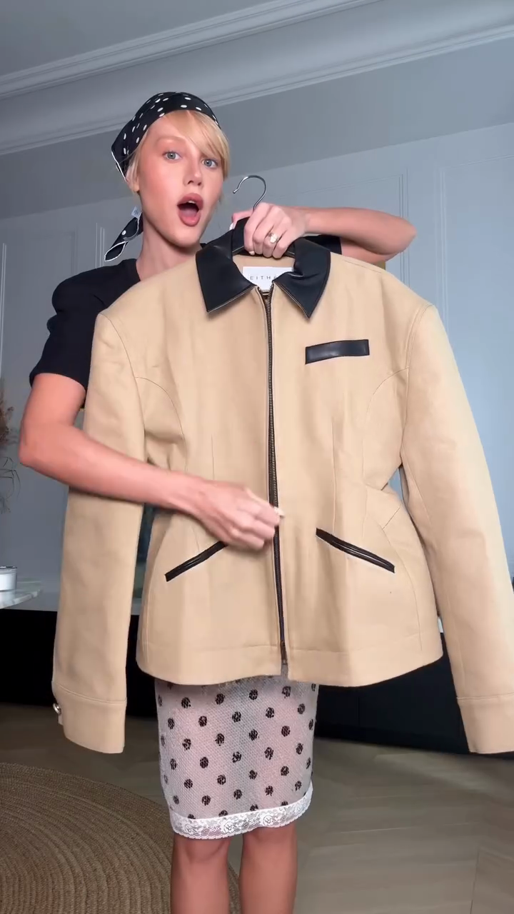 Khaki Jacket with Leather Accents