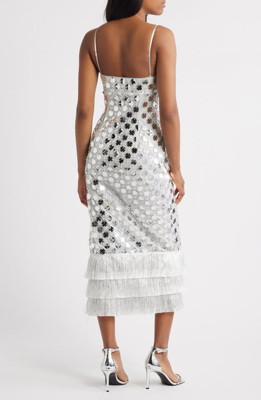 Sequin - Embellished Fringed Midi Dress
