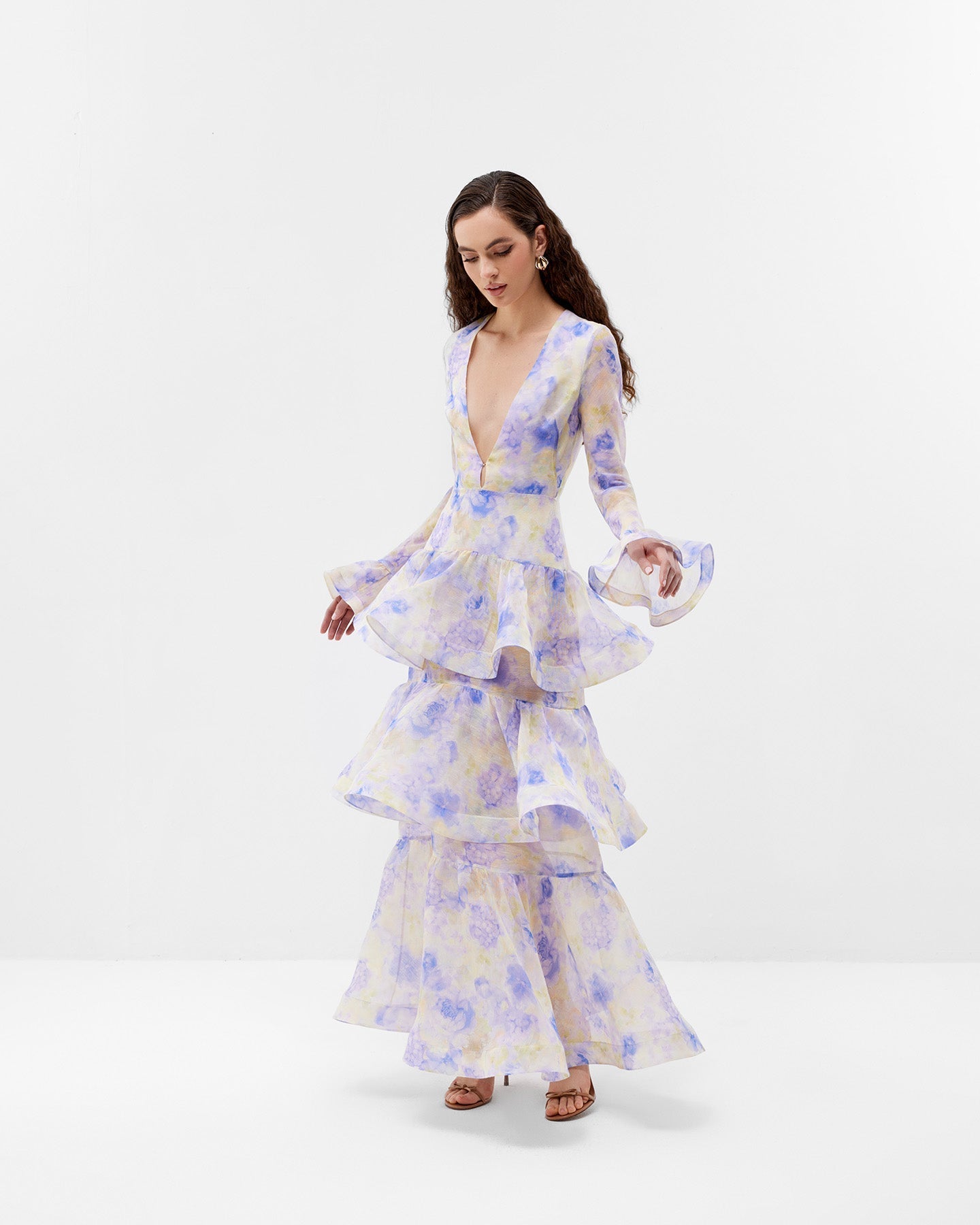 Long - Sleeve Tie - Dye Maxi Dress