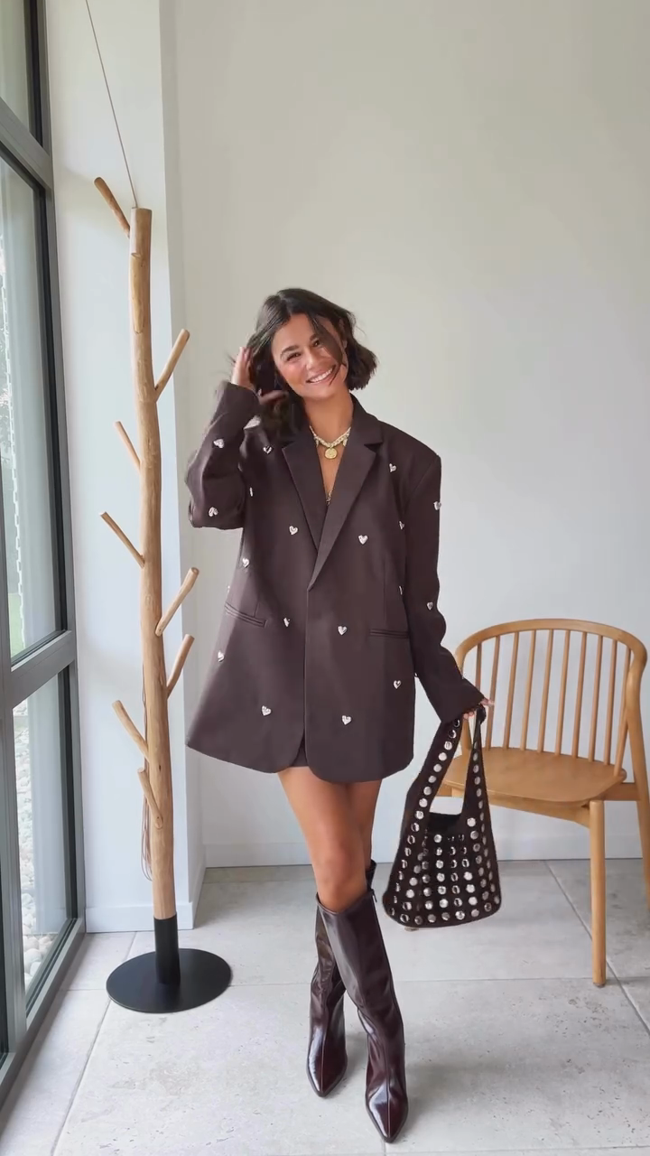 Dark Brown Embellished Blazer