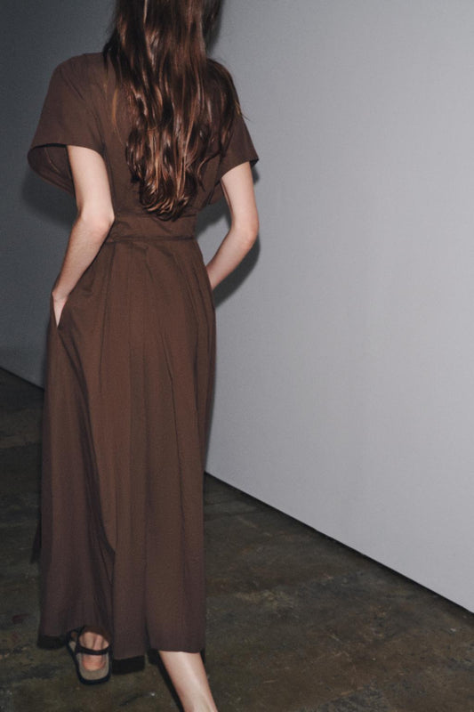 Short-sleeved Deep V-neck Maxi Dress
