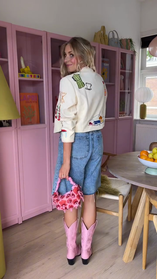 Embroidered White Cropped Jacket