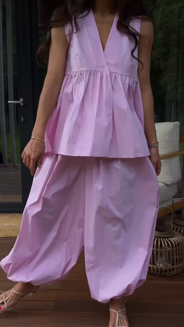 Lavender V - neck Sleeveless Top and Palazzo Pants Set