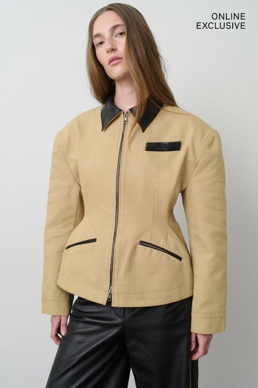 Khaki Jacket with Leather Accents