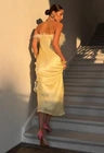 Light Yellow Strapless Feather - Trimmed Dress